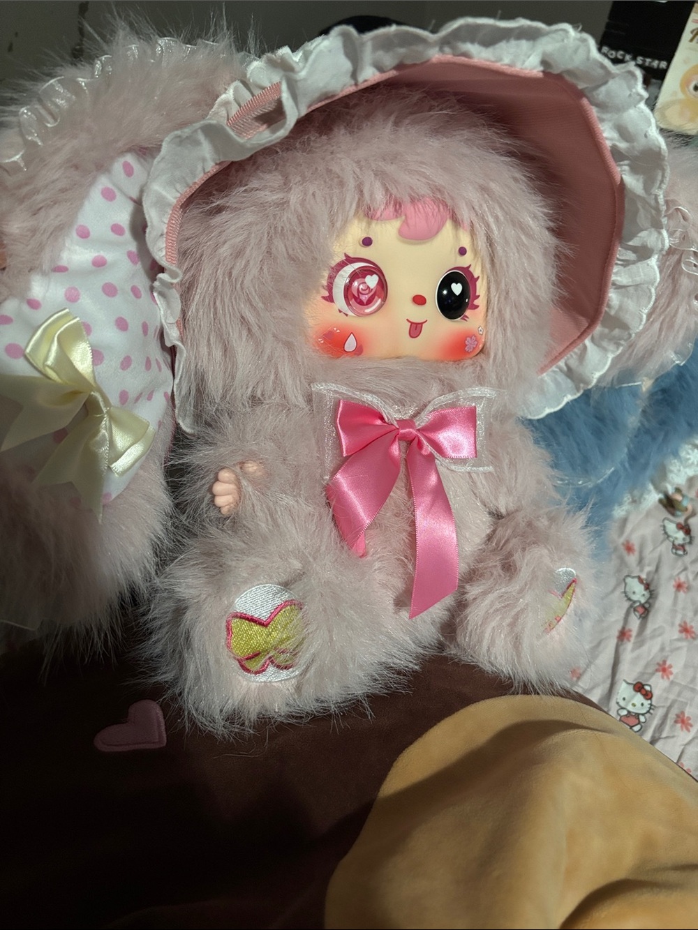 Plush Pink Fluffy Bunny Doll with Bow - Kids Toys SAMUEL